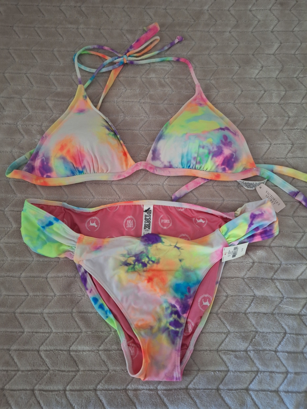 PINK Victoria's Secret Girls' Rainbow Tie-Dye Bikini - Multicolor